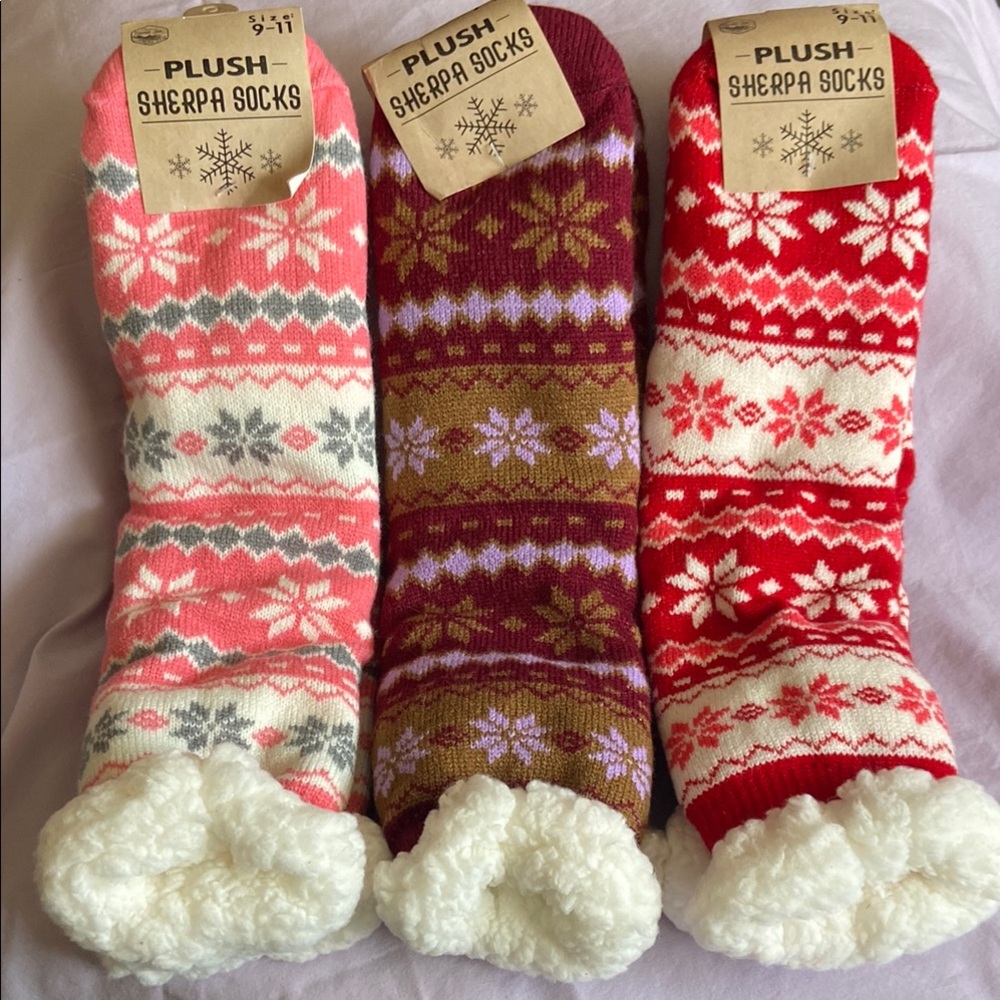 Plush Sherpa Socks Set - Pink, Purple, Red